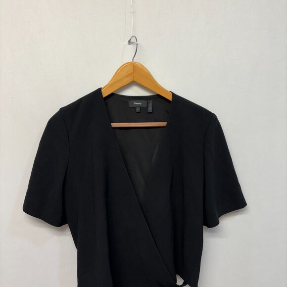 Theory Women Short Sleeve Wrap Top Blouse Shirt Size 6 Black D019 -12 - Picture 7 of 12